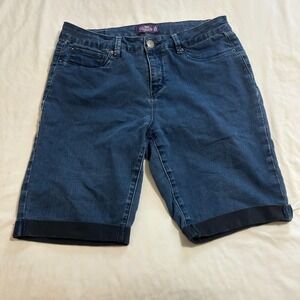 Royalty For Me Womens Denim Bermuda Shorts Dark Wash Cuffed Stretch Size 10